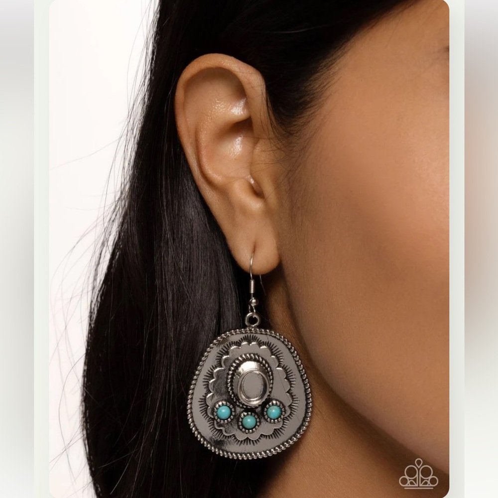 🤠🐎 “COWBOY CHAPERONE” BLUE EARRINGS ~ PAPARAZZI❗️🐎🤠 RODEO TIME❗️ - Picture 2 of 5